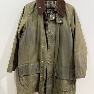 Barbour Gamefair Waxed Cotton Jacket with Dark Brown Corduroy Collar